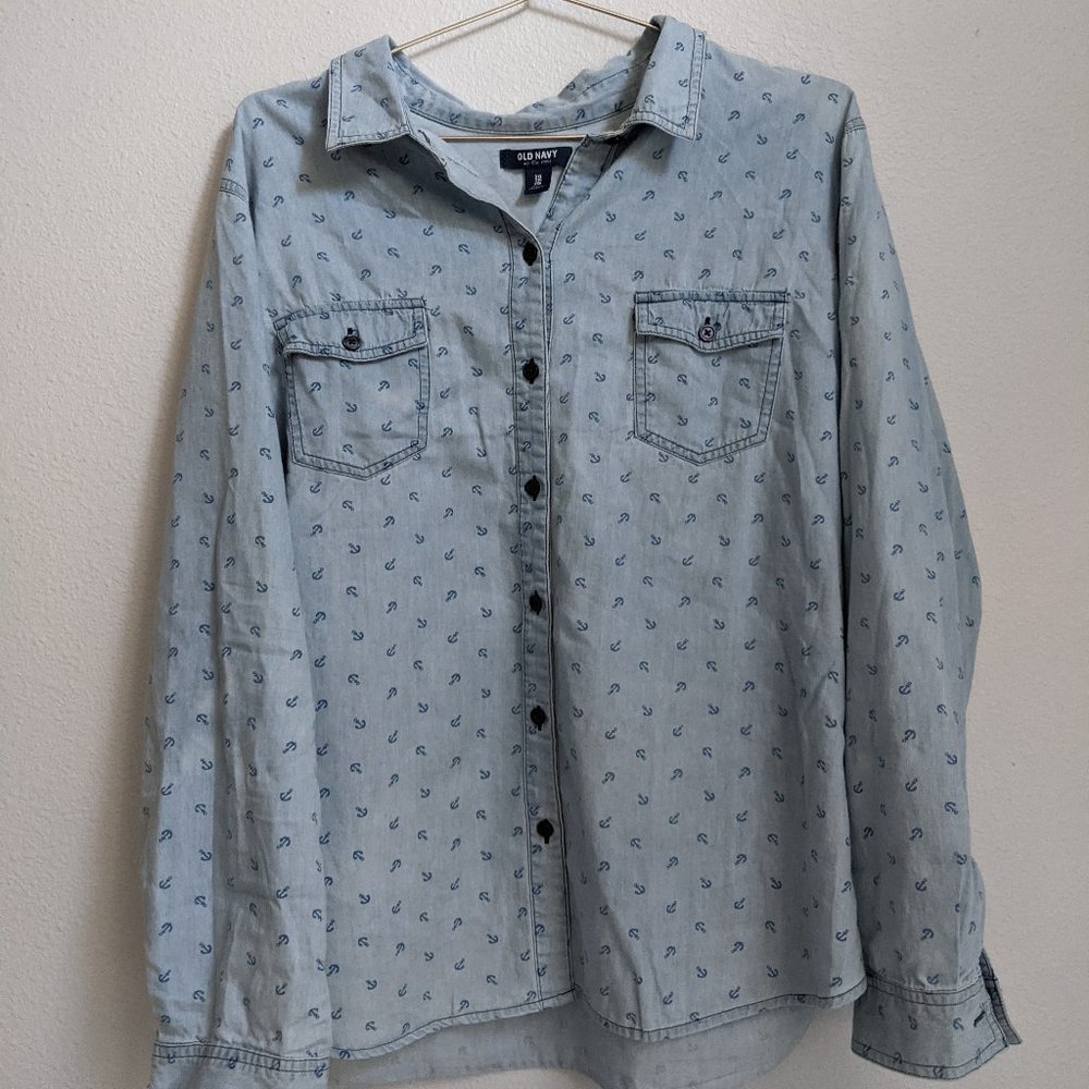 Old Navy Chambray Anchor Patterened Button Down